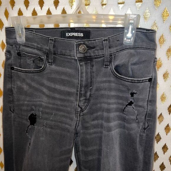 Express distressed black jeans ankle super skinny midrise size 4L - Picture 4 of 6